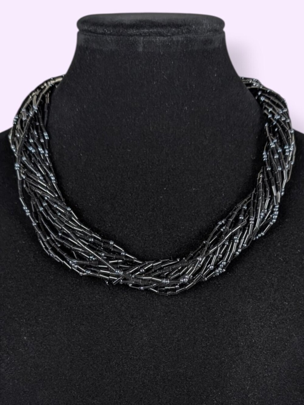 V. 23-Strand Dark Beaded Torsade Choker Necklace